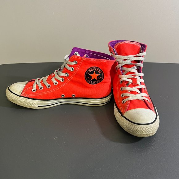 CONVERSE Neon Pink Purple Double‎ Tongue High Top Sneakers (9) - Picture 5 of 10